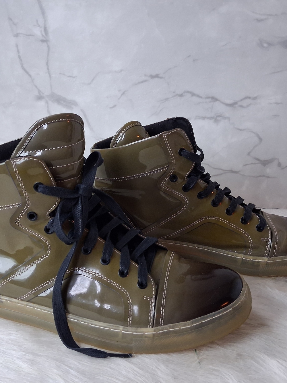 Kenneth Cole New York Olive Green Glossy High-Top Sneakers